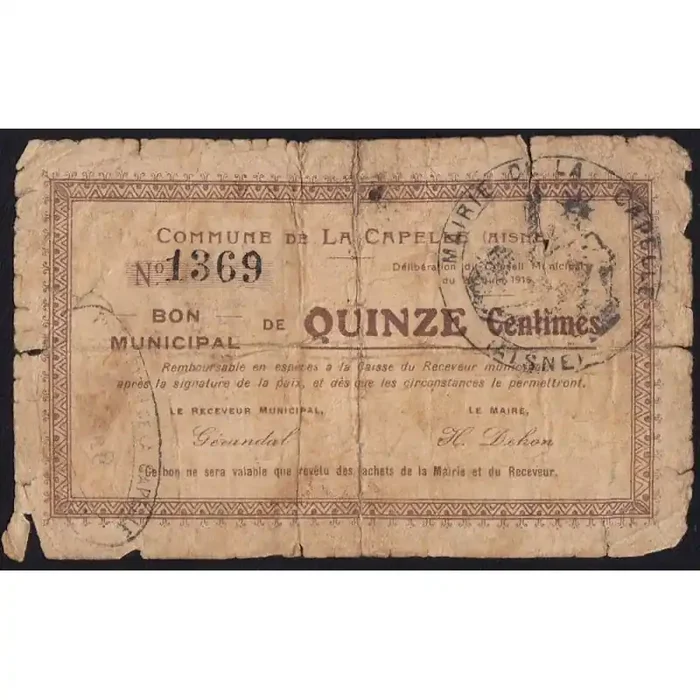 02 – La Capelle – Commune – 15 centimes – 25/06/1915 – Etat B-