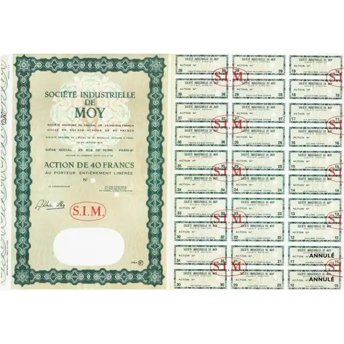 02 – Moÿ-de-l‘Aisne – Soc. Industr. de Moy – 40 francs – 1964 – Spécimen – SUP+