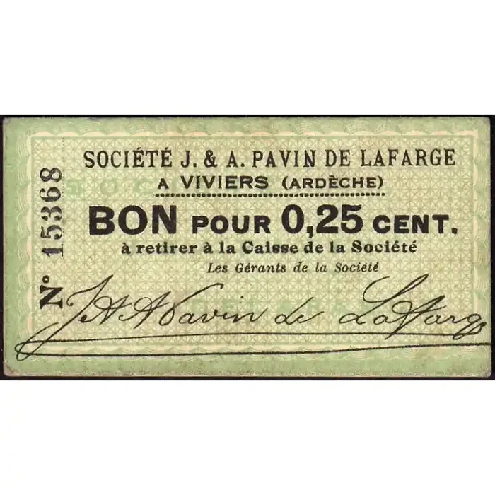 07 – Pirot 09 – Viviers – 25 centimes – 1917 – Etat SUP