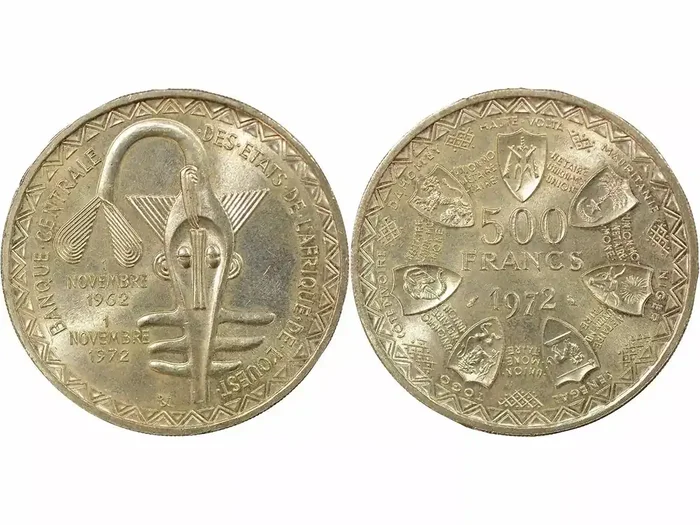 Afrique de l‘Ouest – 500 Francs Argent, Union Monétaire – 1972 Paris