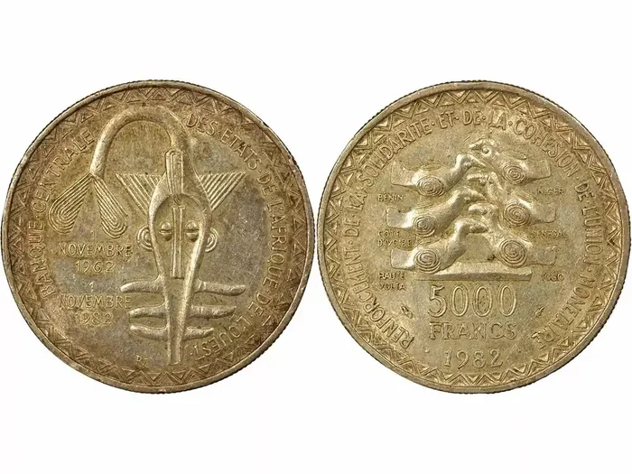 Afrique de l‘Ouest Etats de L‘Afrique De L‘Ouest, Union Monétaire – 5000 Francs Argent 1982