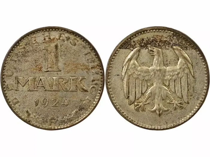 Allemagne Allemagne, République De Weimar – 1 Mark Argent 1924 F Stuttgart