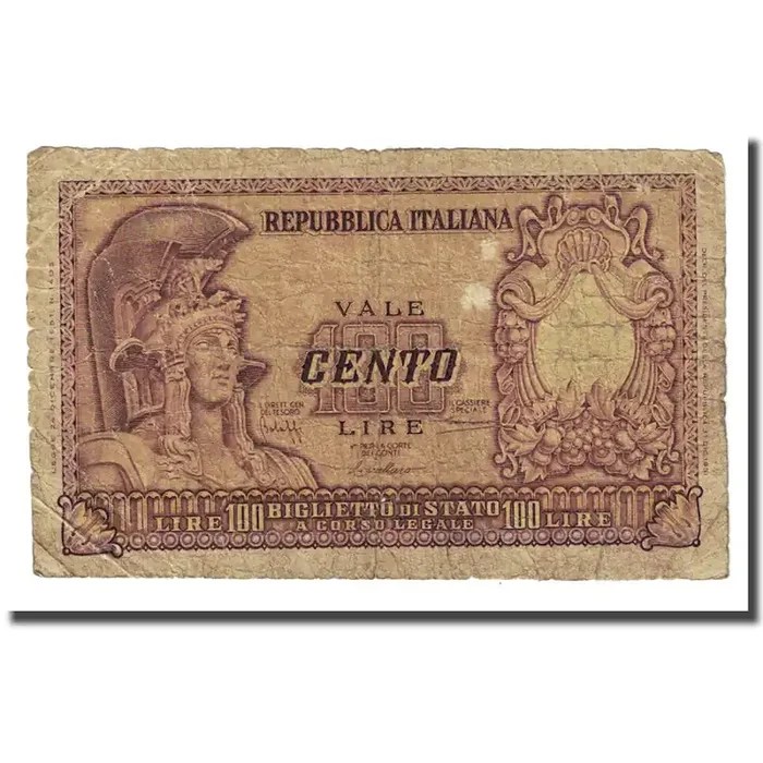 Banknote, Italy, 100 Lire 1951 – 1951-12-31 – KM 92a – VF(20-25)