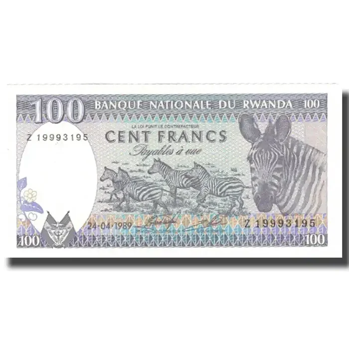 Banknote, Rwanda, 100 Francs 1989 – 1989-04-24 – KM 19 – UNC(65-70)