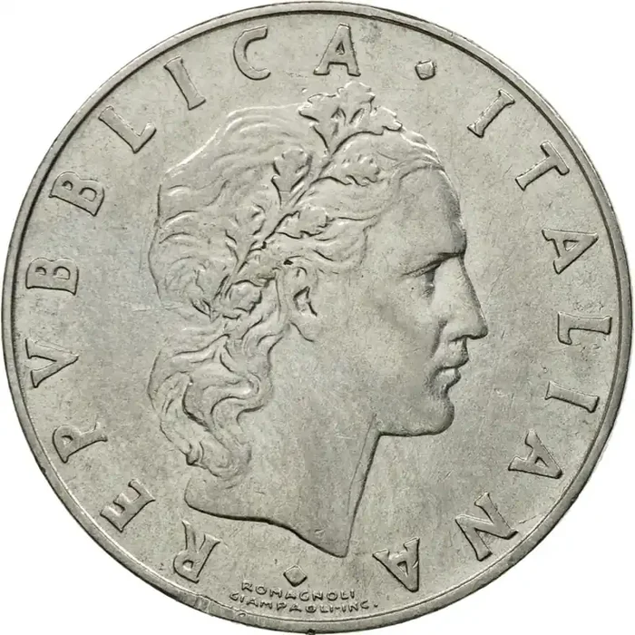 Coin, Italy, 50 Lire 1960 – Rome – VF(30-35) – Stainless Steel – KM 95.1