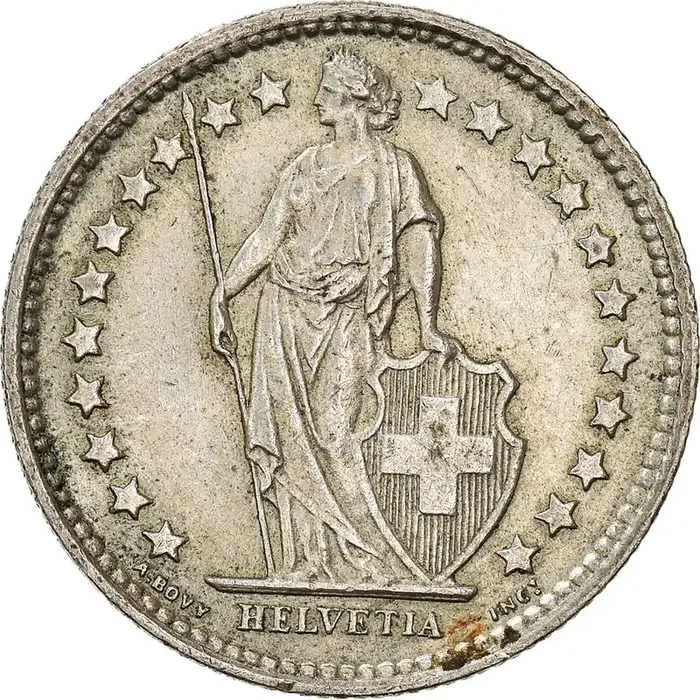 Coin, Switzerland, 1/2 Franc 1958 – Bern – AU(50-53) – Silver – KM 23