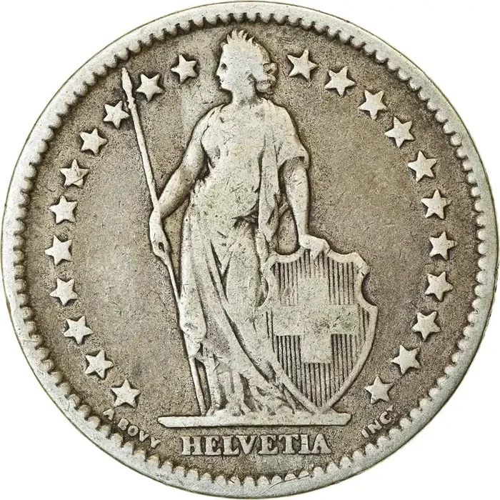 Coin, Switzerland, 2 Francs 1878 – Bern – VF(20-25) – Silver – KM 21