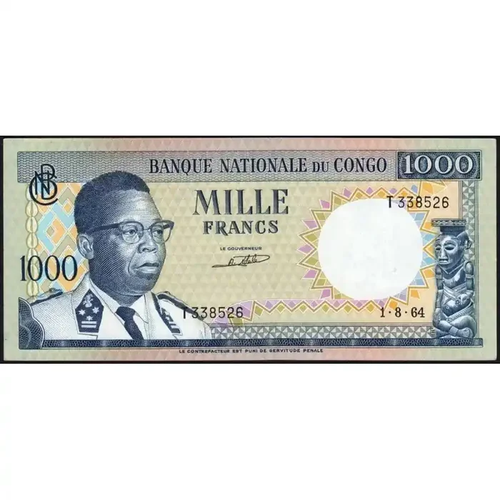Congo (Kinshasa) – Pick 8a_3 – 1‘000 francs – Série T – 01/08/1964 – Etat SPL+