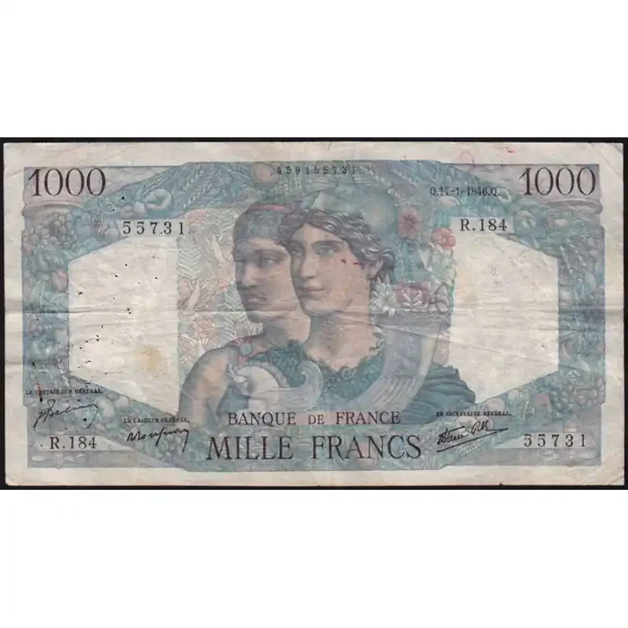 F 41-10 – 17/01/1946 – 1000 francs – Minerve et Hercule – Série R.184 – Etat TB-