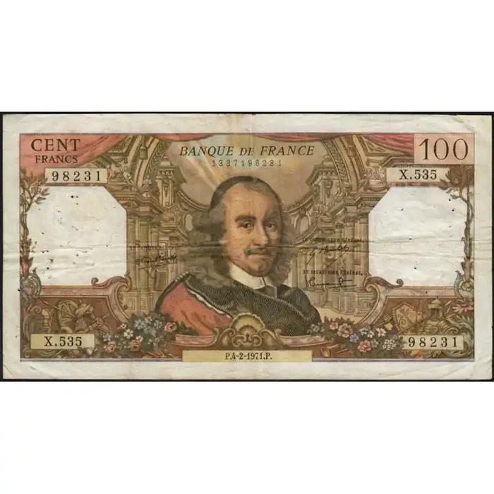 F 65-34 – 04/02/1971 – 100 francs – Corneille – Série X.535 – Etat TB-