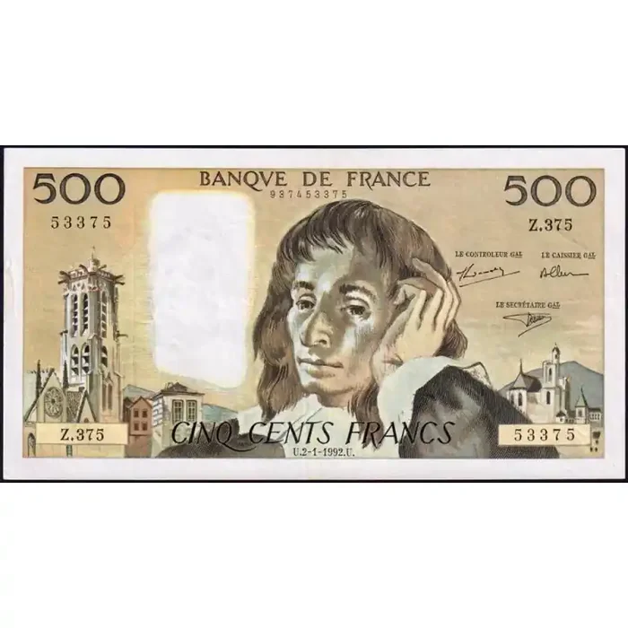 F 71-49 – 02/01/1992 – 500 francs – Pascal – Série Z.375 – Etat TB+