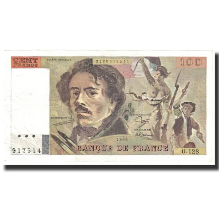 France, 100 Francs, Delacroix 1988 – AU(50-53) – Fayette 69.12 – KM 154d