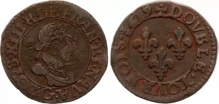 France Double tournois – Louis XIII buste enfantin – 1619 G Poitiers