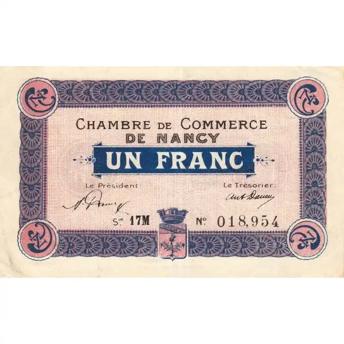 Nancy – Pirot 87-33 – 1 franc – Série 17M – 15/04/1919 – Etat TTB