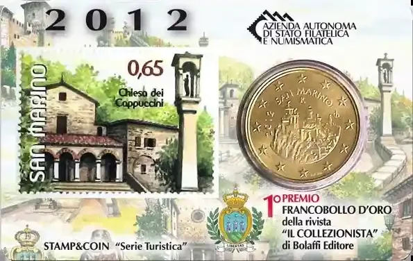 Saint-Marin Chiesa dei Cappuccini – 50 centimes 2012 Coincard + Timbre
