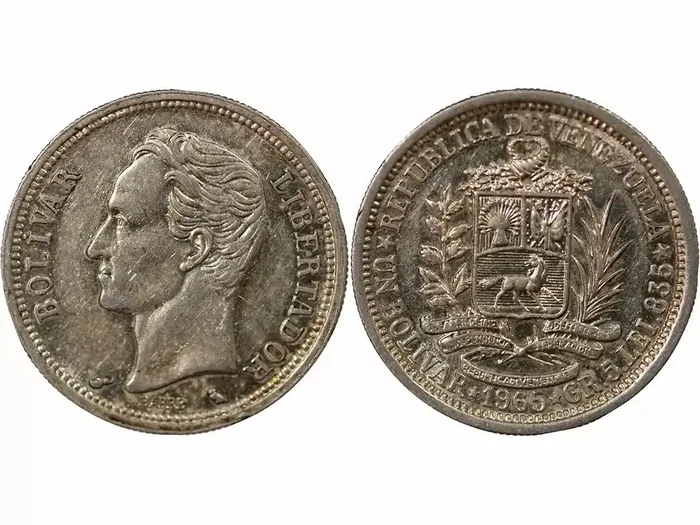 Venezuela Venezuela, Simon Bolivar – 1 Bolivar Argent 1965