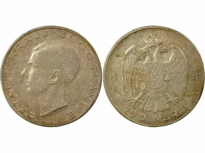 Yougoslavie Pierre II – 20 Dinars Argent – 1938